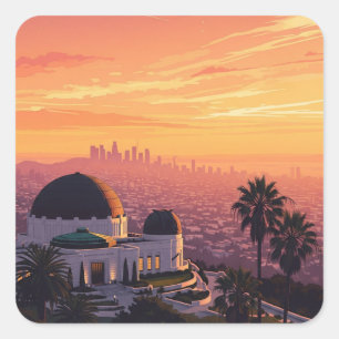 Vintage Griffith Observatory Los Angeles Sunset Fyrkantigt Klistermärke