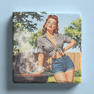 Vintage Grill Pin-up Stenunderlägg