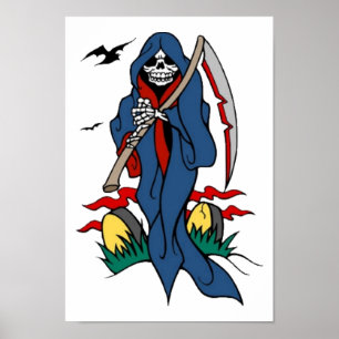 Vintage Grim Reaper Tattoo Art Poster