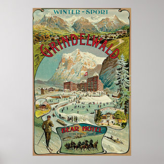 Vintage Grindelwald Schweizisk reseannons Poster