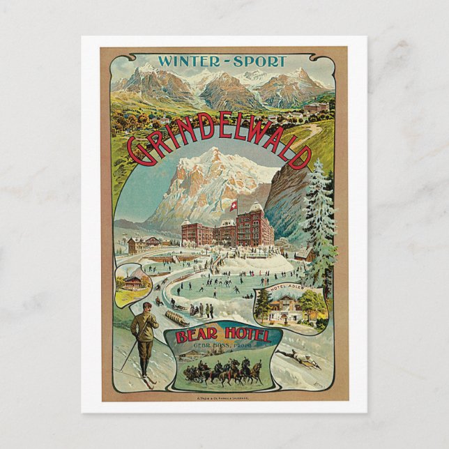 Vintage Grindelwald Schweizisk reseannons Vykort (Framsida)