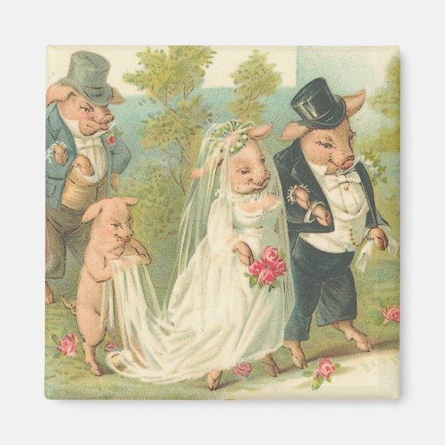Vintage Gris Bride and Groom Magnet (Framsidan)
