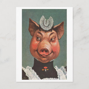 Vintage Gris i Maid Uniform Vykort
