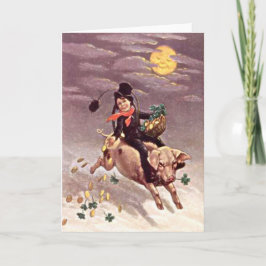 Vintage gris måne guld shamrock St Patrick's Day Kort