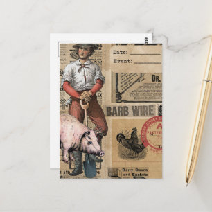 Vintage gris- och bondcollage vykort