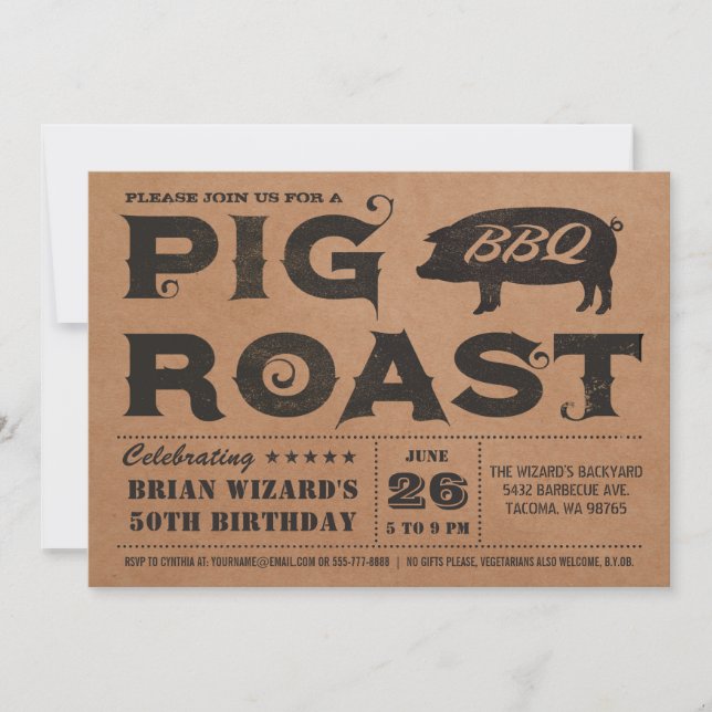 Vintage Gris Roast BBQ Birthday Call Kraft Inbjudningar (Framsida)