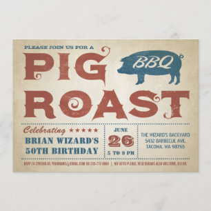 Vintage Gris Roast BBQ Birthday-inbjudan Inbjudningar
