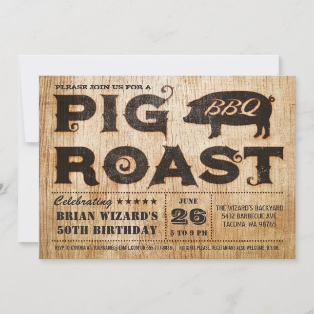 Vintage Gris Roast BBQ Birthday-inbjudan Inbjudningar (Framsida)