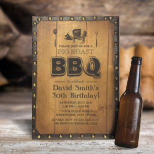 Vintage Gris Roast BBQ Dirty 30 Old Wood Birthday Inbjudningar