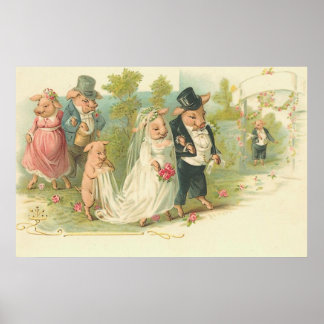 Vintage Grisar Bröllop Poster