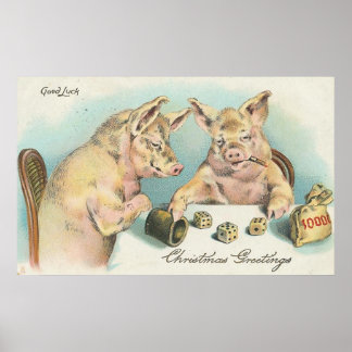 Vintage Grisar Spelande Dice Poster