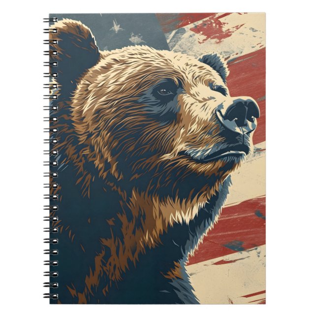 Vintage Grizzly American Flagga Anteckningsbok (Framsidan)