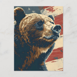 Vintage Grizzly American Flagga Vykort
