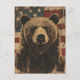 Vintage Grizzly-Bär USA Amerikanische Flagge Vykort