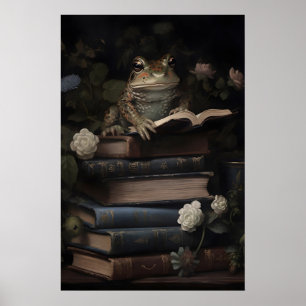 Vintage groda blomma böcker tryck, grön padda häxa poster