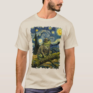 Vintage Groda i Van Gogh-stil Stjärnklar Grafik T Shirt