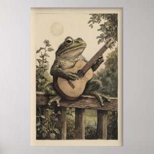 Vintage grodakonsttryck, viktoriansk groda som nju poster