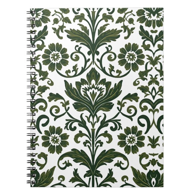 Vintage grön damask blommig kök  anteckningsbok (Framsidan)