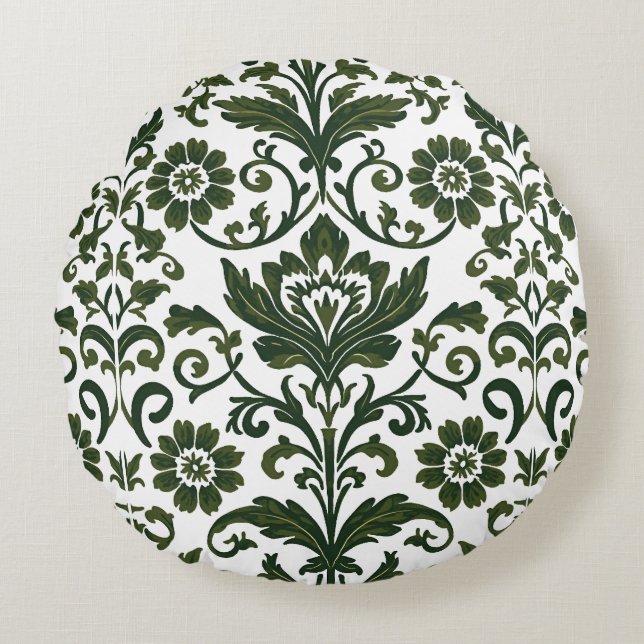 Vintage grön damask blomster mönster elegant kudde (Framsidan)