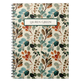 Vintage grön elegant monogram botanisk mönster anteckningsbok