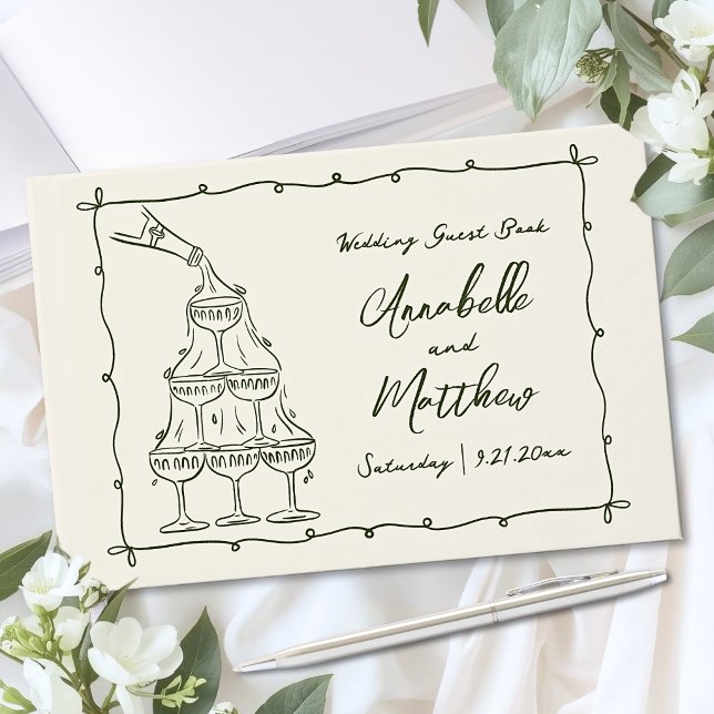 Vintage grön handritad bröllop gästböcker (Vintage Green Hand Drawn Wedding Guest Book)