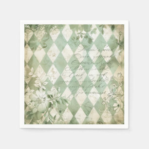 Vintage grön Harlekin blomskrift Pappersservett