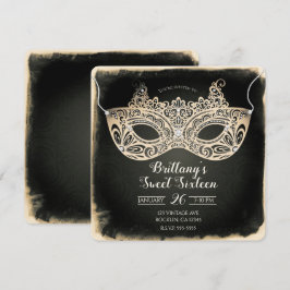 Vintage grön pärlemor maskeradmask Sweet 16-fest Inbjudningar