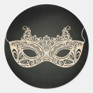 Vintage grön pärlmaskeradmask Söt 16-fest Runt Klistermärke