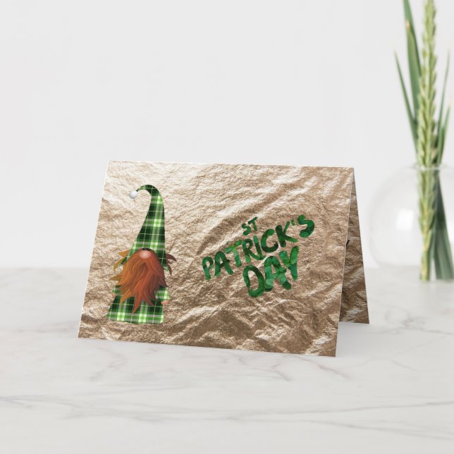 Vintage grön rutig St Patrick Gnome Kort (Framsida)