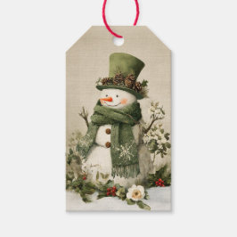 Vintage Grön Snömannen Jul Presentetikett
