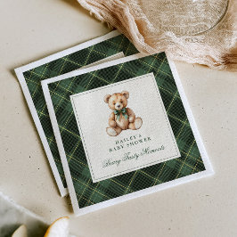 Vintage grön tartan nallebjörn baby shower pappersservett