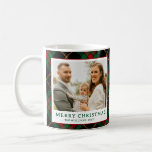 Vintage grön tartanrutig julfoto kaffemugg