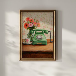 Vintage grön telefon poster