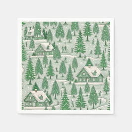 Vintage grön Toile jul firande Pappersservett