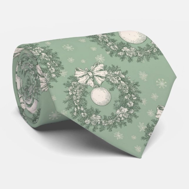 Vintage grön Toile julkrans (1) Slips (Rullad)