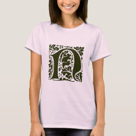 Vintage grön William Morris Bokstav N Monogram T Shirt