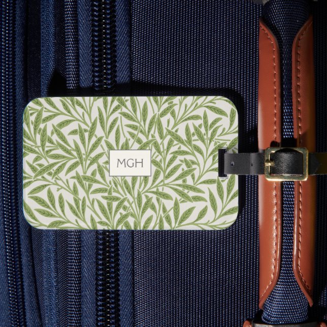 Vintage gröna pilbladmonogram bagagebricka (Framsida Insitu 4)