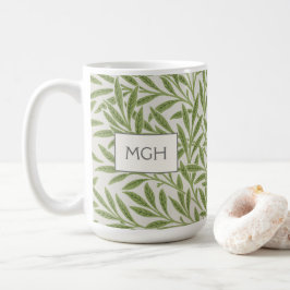 Vintage gröna pilbladmonogram kaffemugg