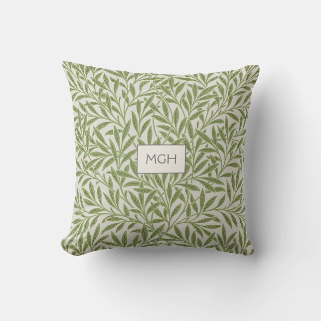 Vintage gröna pilbladmonogram kudde (Framsida)