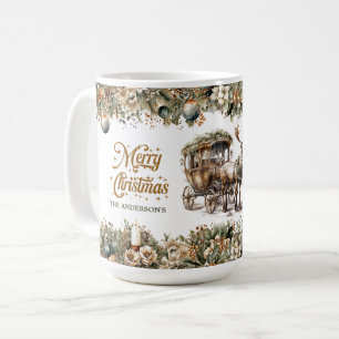 Vintage, gröna renar och julvagn kaffemugg