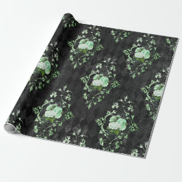 Vintage gröna rosor och svart harlekinmönster presentpapper