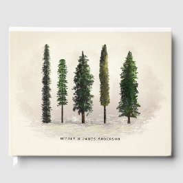 Vintage Gröna Skogsträd Rustik Skogig Bröllop Gästböcker