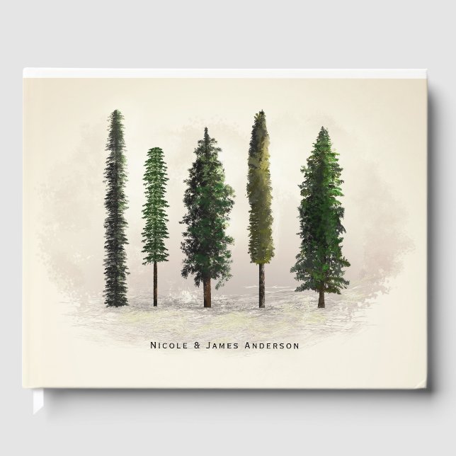 Vintage Gröna Skogsträd Rustik Skogig Bröllop Gästböcker (Framsida)