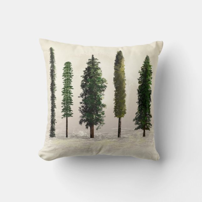 Vintage gröna skogsträd rustika skogiga kudde (Framsida)