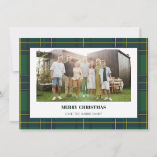 Vintage grönrutig familjefoto julkort
