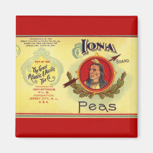 Vintage grönsaksetikett konst, Iona Brand ärtor Magnet