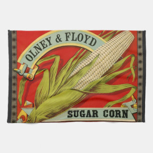Vintage grönsaksetikett, Olney & Floyd Sugar Corn Kökshandduk