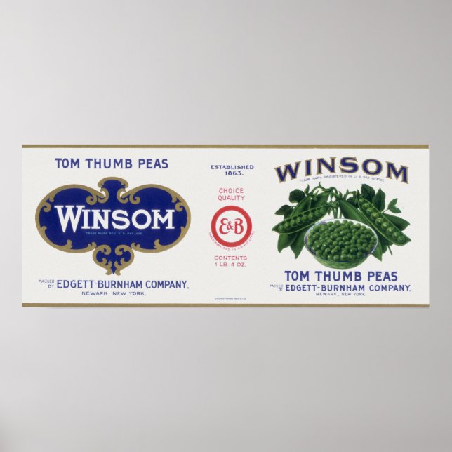 Vintage grönsakskonservetikett konst, Winsom ärtor Poster (Framsidan)