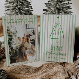 Vintage Grönt Abstrakten Träd vid jul i Hand plock Julkort