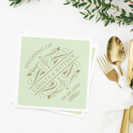 Vintage Grönt Antique Flourish Bröllop Monogram Pappersservett